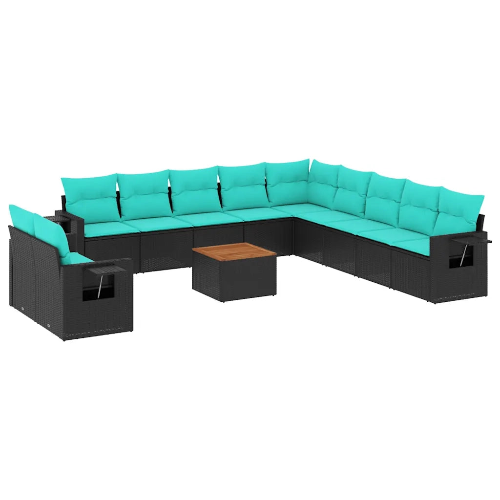 Set Divani da Giardino 12 pz con Cuscini Nero in Polyrattan 3224643