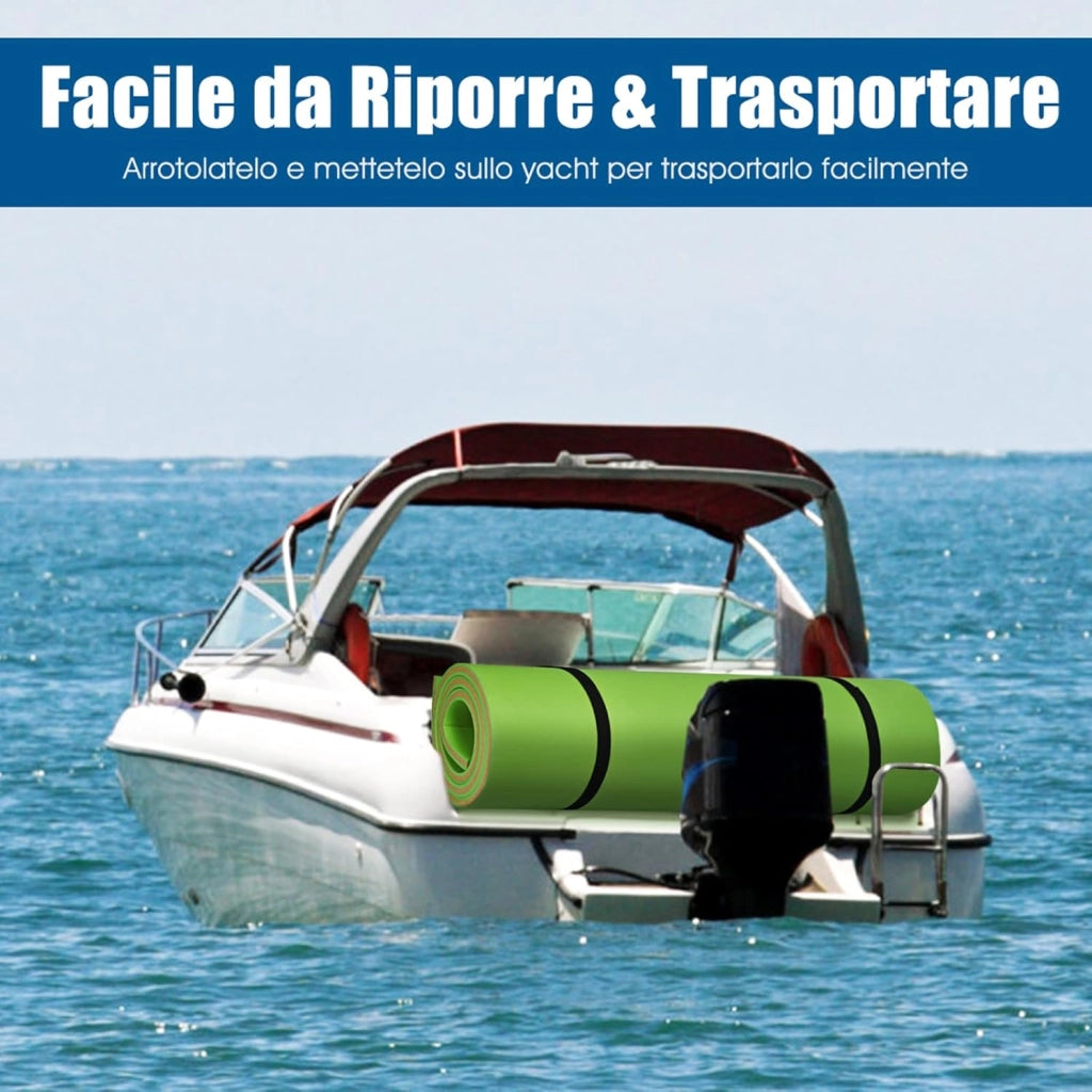 Tappetino Galleggiante Acquatico, 355X183cm, Materassino Galleggiante Resistente agli Strappi con Dispositivo di Ormeggio e Cinghie di Aggancio, per Mare Lago Piscina e Spiaggia