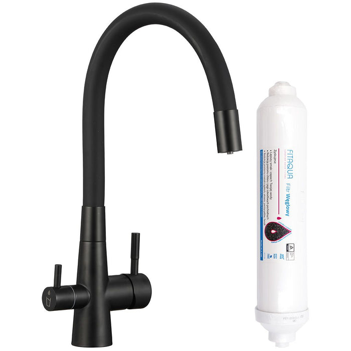 Rubinetto cucina con filtro acqua e beccuccio flessibile – nero grafite, 2 leve
