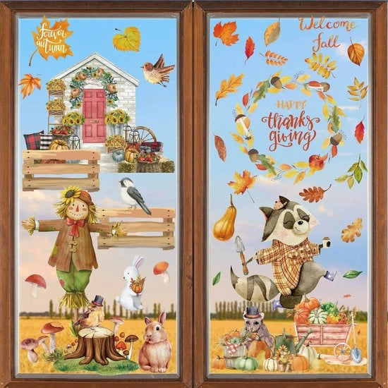 Sticker per finestra per l'autunno, foto per finestra per l'autunno, foglie di quercia per sticker per finestra, foto per finestra per l'autunno per il ringraziamento, festa del ringraziamento, festa del raccolto, stagionale (A)