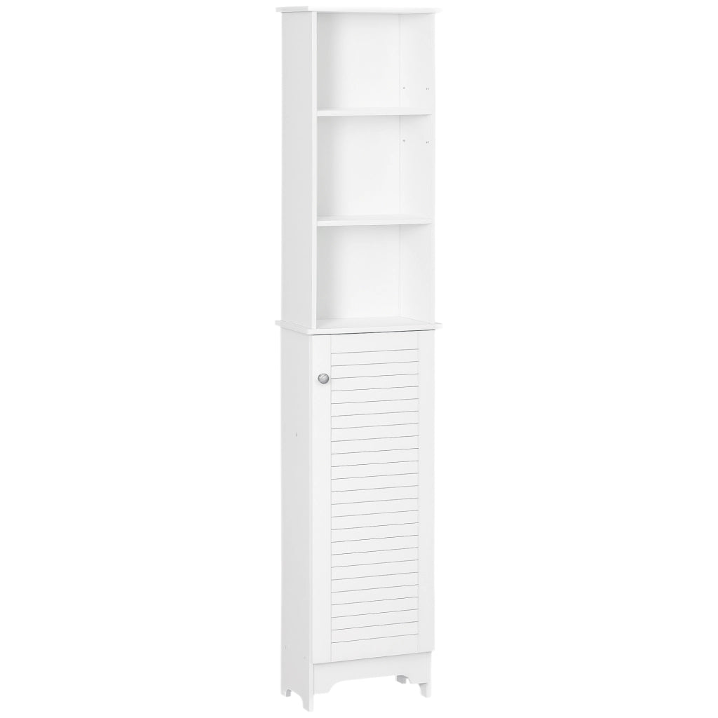 Colonna Bagno con Ripiano a 3 Livelli e Armadietto Chiuso, in MDF e Truciolato, 34x20x165 cm, Bianco