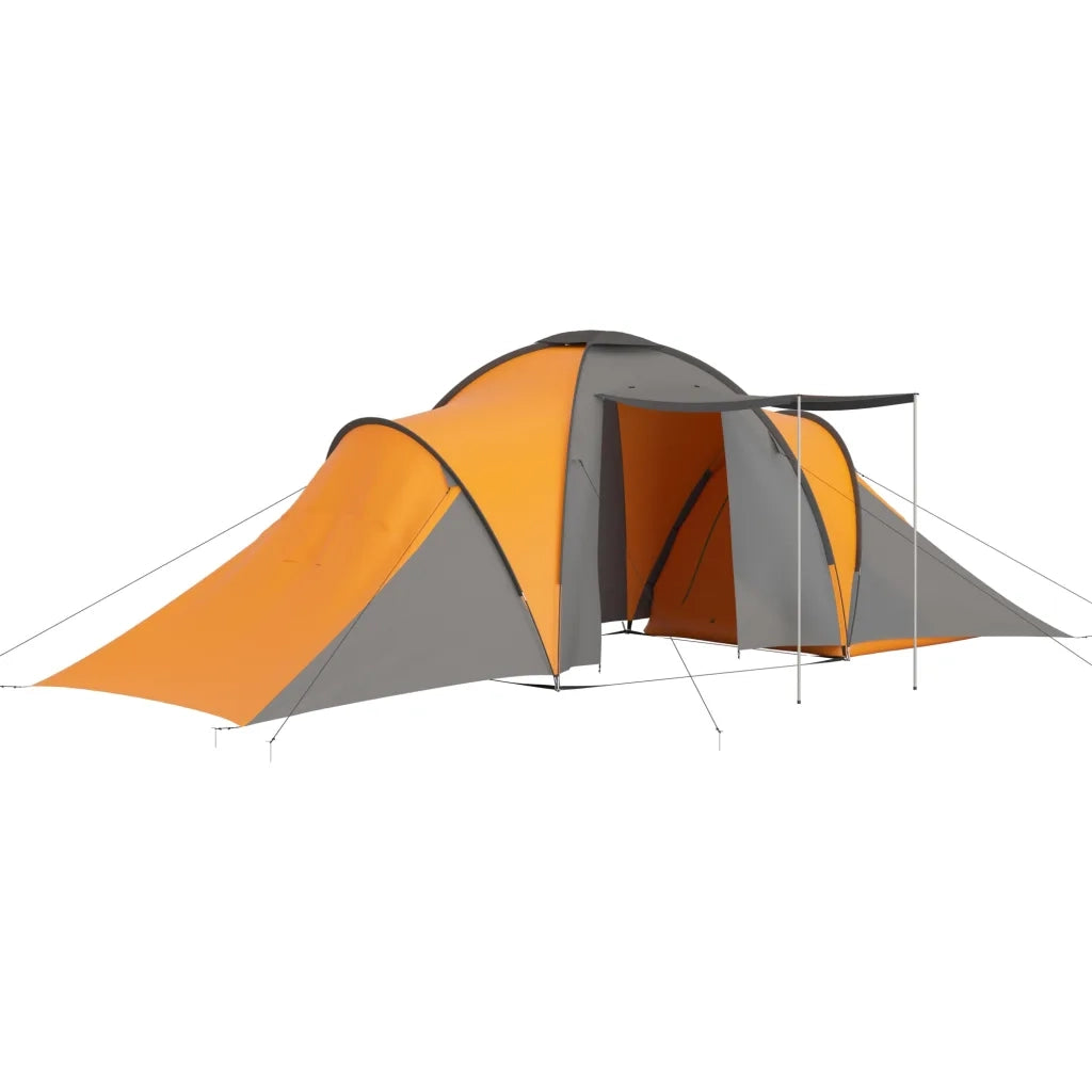Tenda da Campeggio 6 Persone-Tenda per Escursionismo in Tessuto Grigio e Arancione