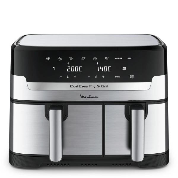 Moulinex dual easy fry & grill, capacità 8,3 l, doppio cestello, friggitrice ad aria e griglia, 8 programmi preimpostati, componenti lavabili in lavastoviglie, infinite ricette, app dedicata, ez905d
