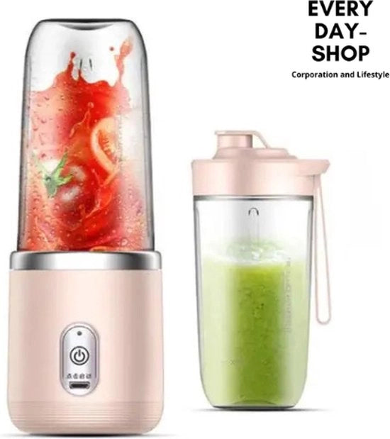 Blender portatile - Mixer - Incluso bicchiere per bevande - Macchina per milkshake – Juiciera elettrica a lenta rotazione – Blender portatile To Go – Macchina per milkshake – Mixer di frutta - Ricaricabile - 400ml - Rosa