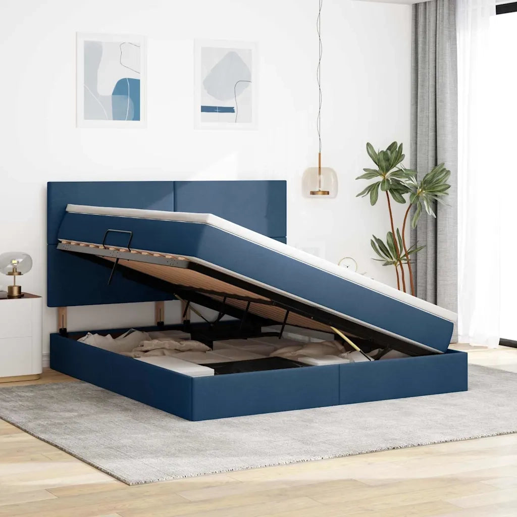 Letto con contenitore e materasso Blu 180 x 200 cm Poliestere