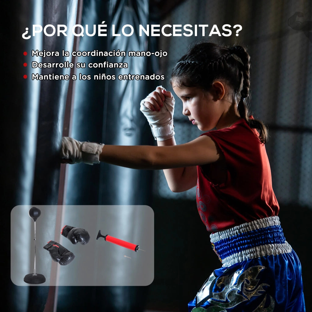 Sacco da Boxe a Stelo con Altezza Regolabile 126-144 cm ¨C Xylo ¨C Base Riempibile con Guantoni Inclusi Nero