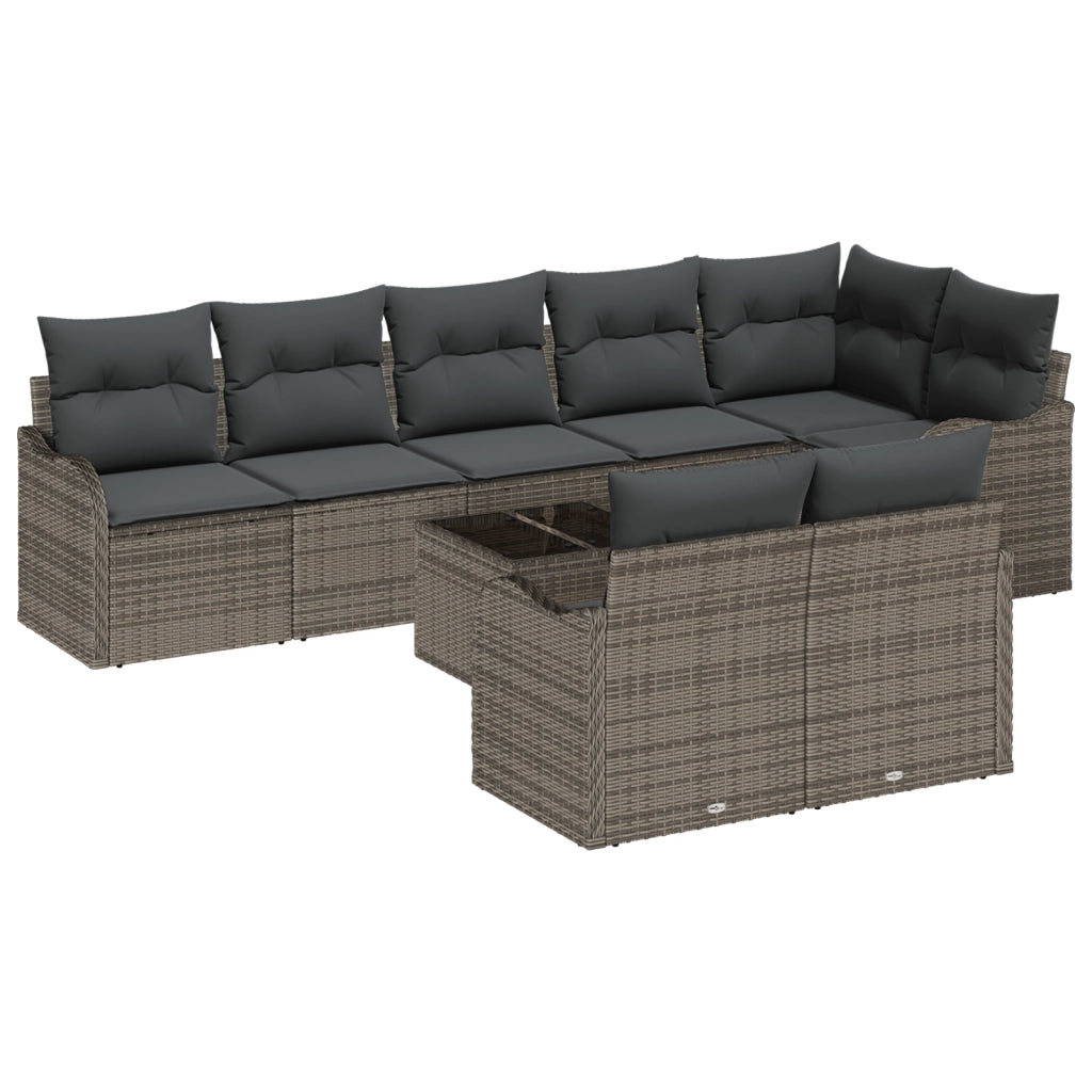 Set Divani da Giardino 8 Pezzi con Cuscini Nero Polyrattan