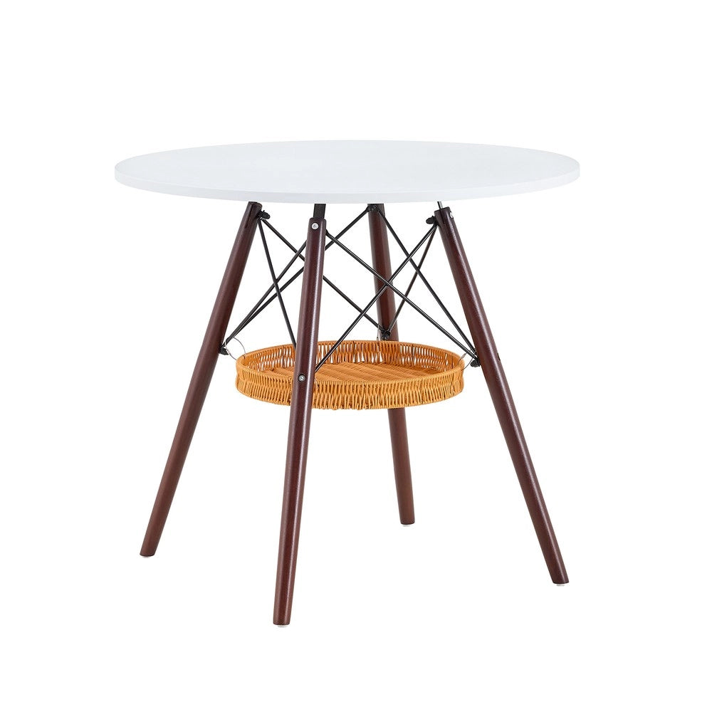 Tavolo da Pranzo Rotondo ¨C MINIMAL ¨C Piano MDF Bianco, Gambe Noce Massello, ? 80 cm, 2-4 Persone