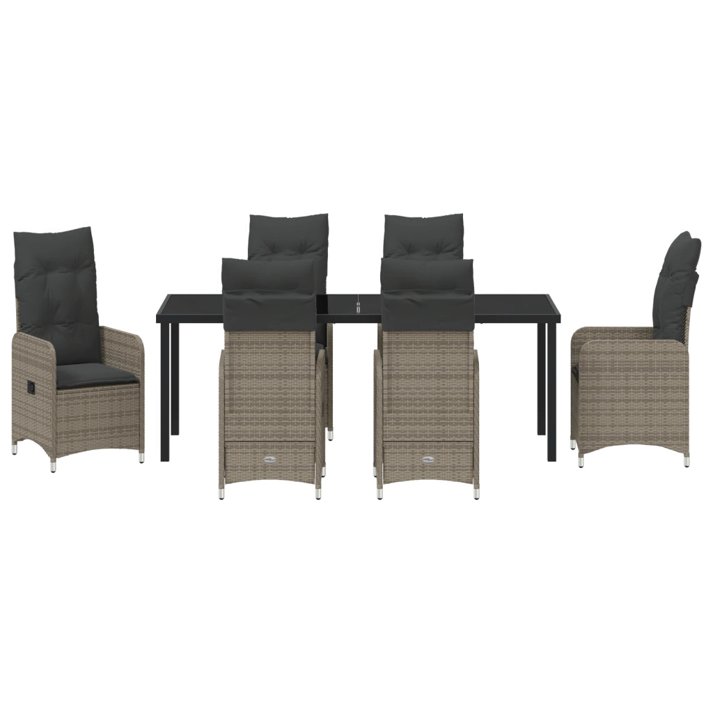 Set da Pranzo da Giardino 7 Pezzi con Cuscini Grigio in Polyrattan