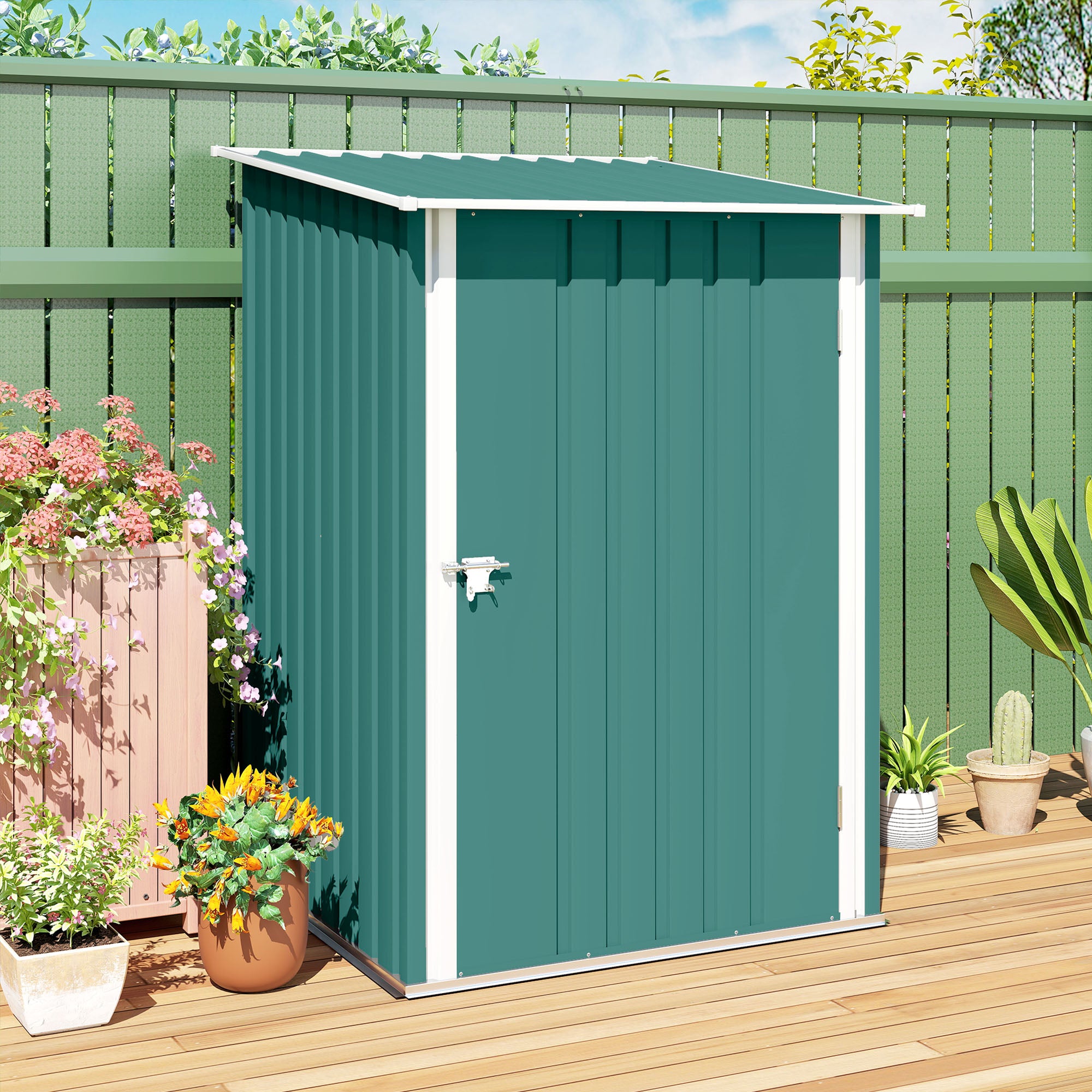 Casetta Box da Giardino Porta Attrezzi 100x103x160 cm in Acciaio Galvanizzato Verde