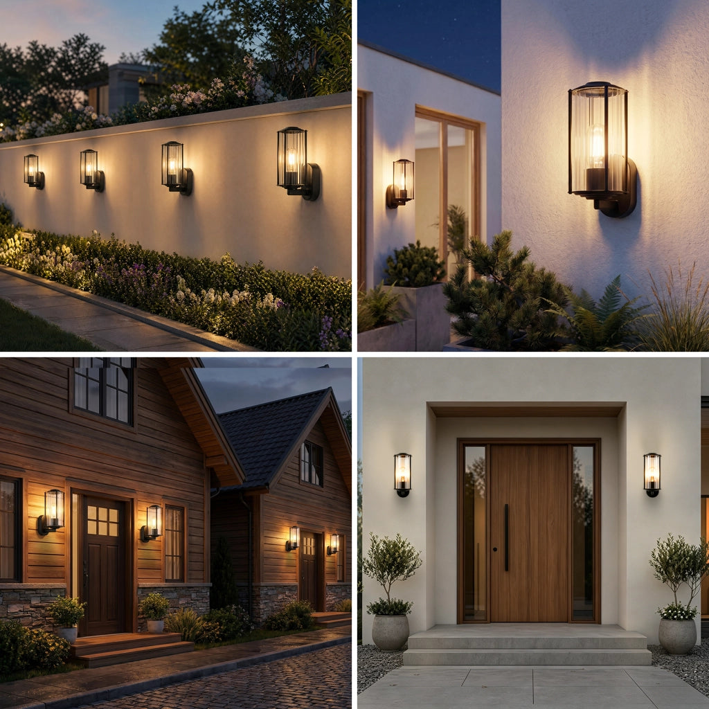 ZMH Lampada da Esterno Interno E27 Max 40W Nero per Terrazza Balcone/Parete Giardino Senza Lampadina