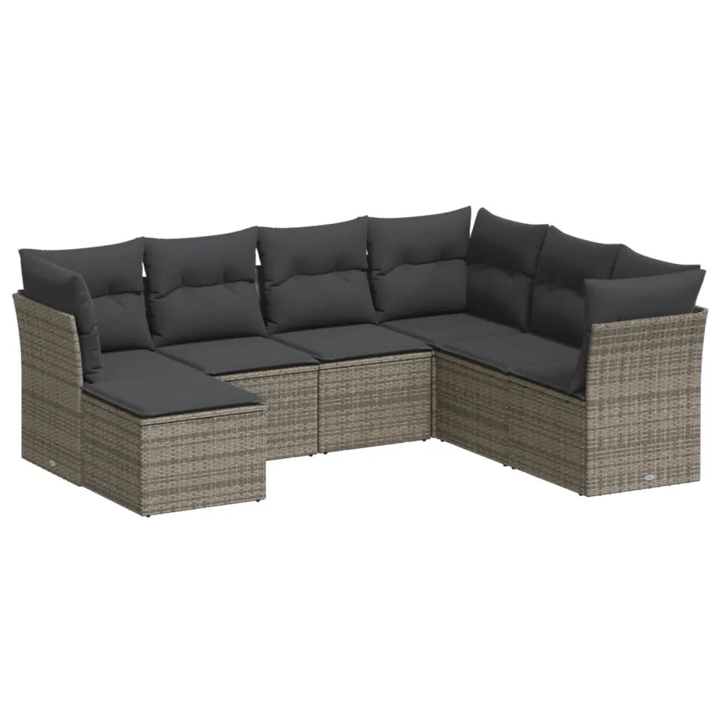 Set Divani da Giardino 7 pz con Cuscini Grigio in Polyrattan 3217990