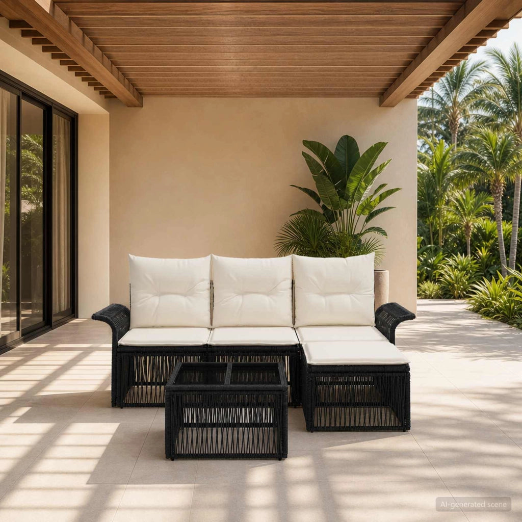 Set Divano da Giardino 5 pz Nero polyrattan 3434812