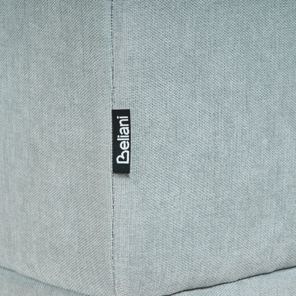 Chaise longue con rivestimento in ciniglia sintetico idrorepellente Gambe in ferro nero con cuscini azzurro lato sinistro stile moderno