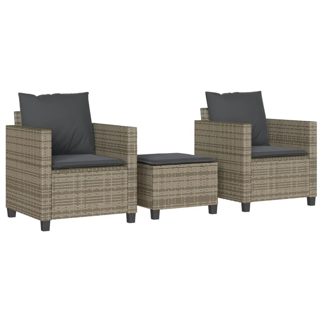 Set da Bistr¨° 3 pz | Set Salotto da Giardino con Cuscini Grigio in Polyrattan