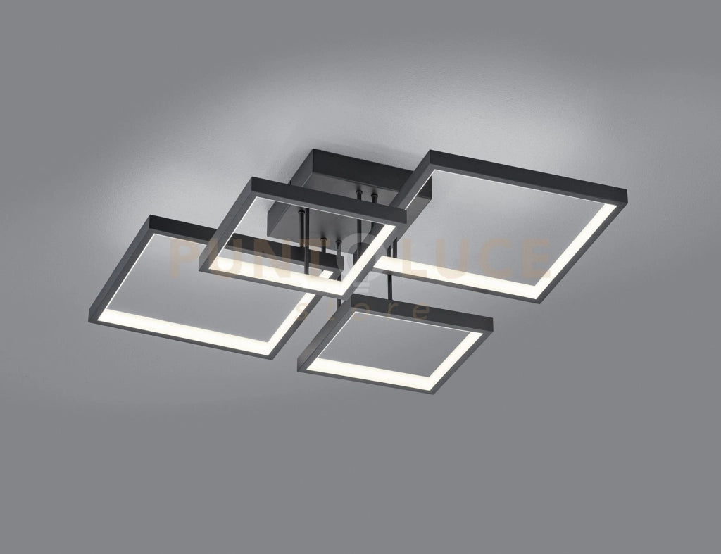 SORRENTO PLAFONIERA LED 24W 2800lm, 3000K 4 QUADRATI NERA DIMMERABILE CON INTERRUTTORE L.52X52CM