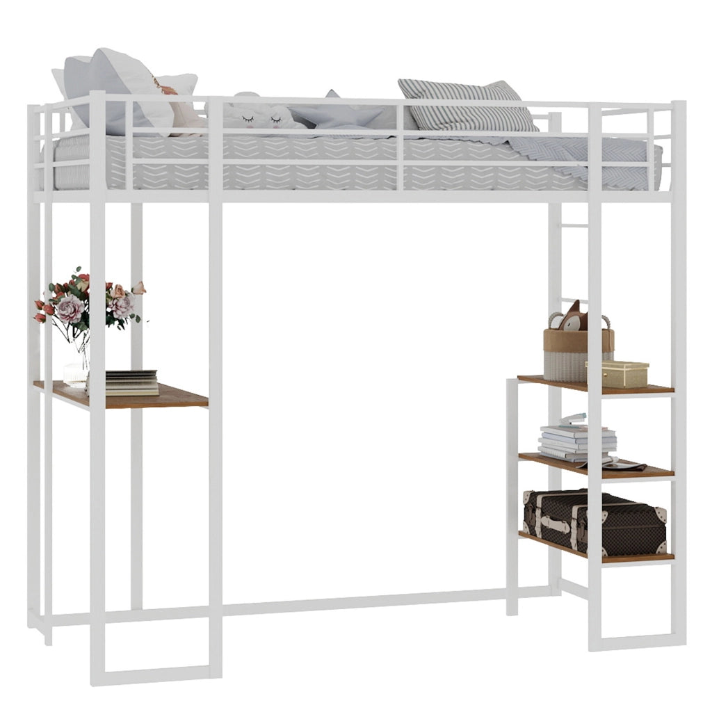 Letto in metallo con scrivania e scala, 90x190 cm