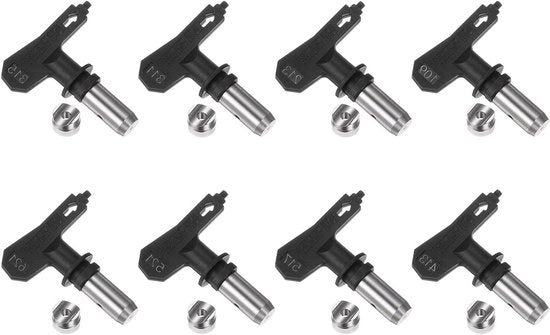 Set da 8 pezzi di bocchette reversibili per pistole a spruzzo senza aria - Diversi diametri - Per modelli 109, 213, 311, 315, 413, 517, 619, 621 - Accessori per pistole a spruzzo - Componenti di ricambio neri