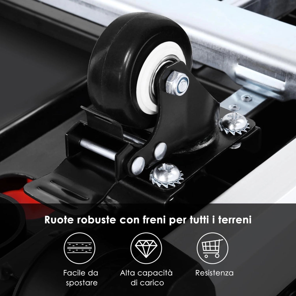 7 in 1 Banco da Lavoro Pieghevole,Tavolo da Lavoro Pieghevole Regolabile in Altezza con Spina Integrata,Carrello a Mano da Trasporto con 4 pcs Ruote,Piattaforma di Lavoro per Lavoro fai da te