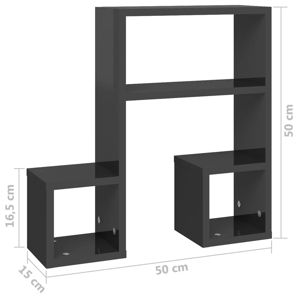 Mensole a Muro 2 pz Grigio Lucido 50x15x50 cm Legno Multistrato 807249