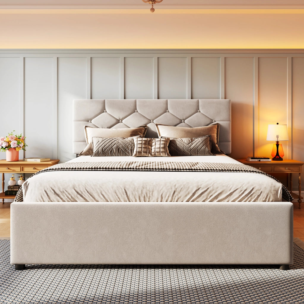 Letto Estraibile 140 x 200 cm; 2 Posti con Letto Estraibile 90 x 190 cm; senza Materasso; Velluto Beige