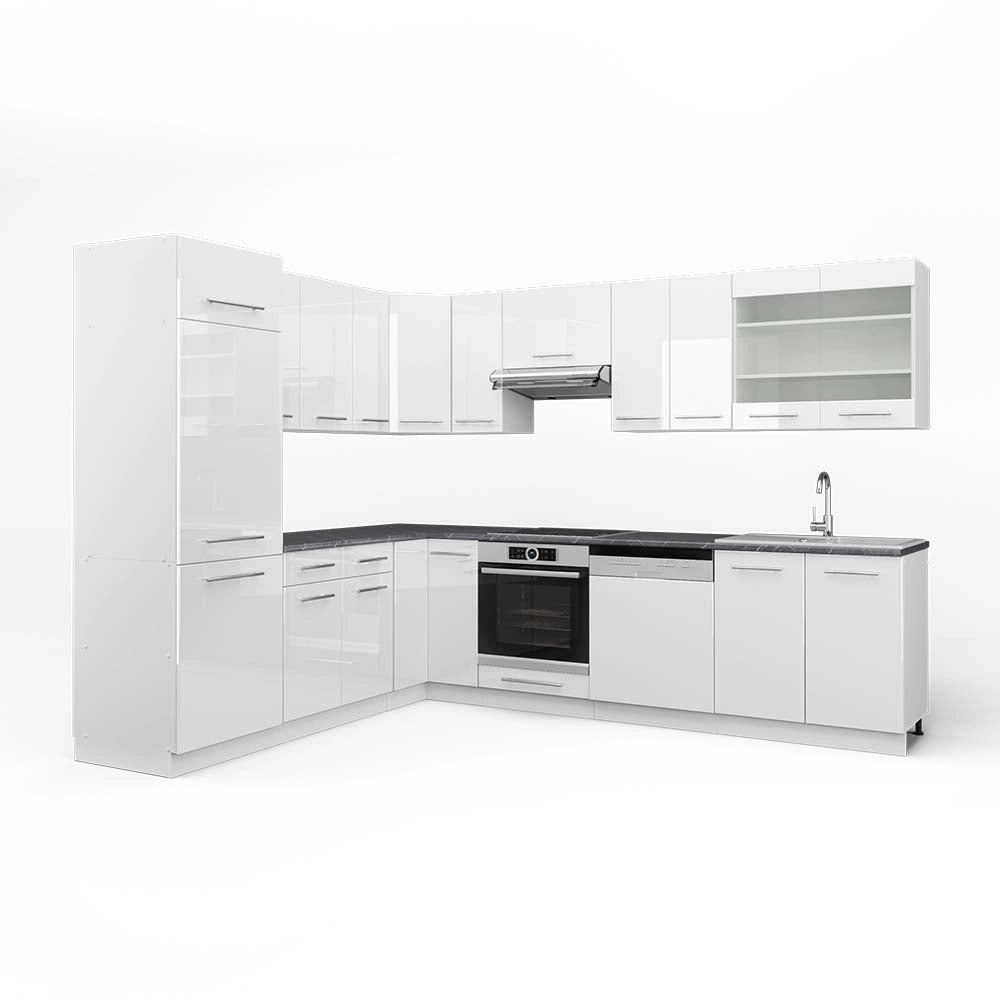 Cucina angolare completa Fame-Line Bianco lucido/Bianco 287 x 60 cm, PL Antracite Vicco