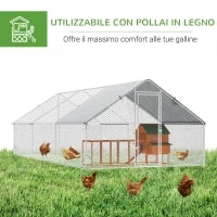 Pollaio da Giardino con Telaio Zincato, Copertura Impermeabile e Rete Esagonale, 3x6x2m, Argento