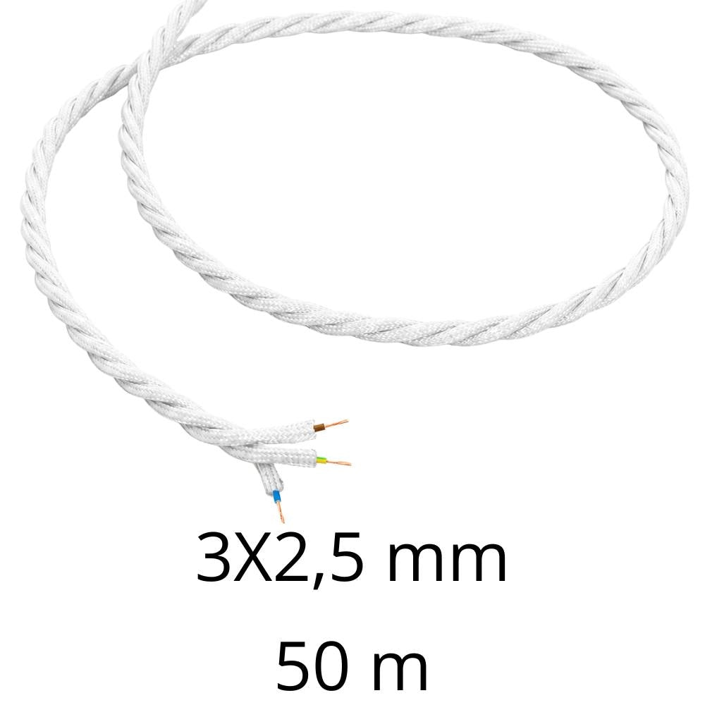 Cavo elettrico intrecciato bianco per impianti a vista *** lunghezza metri 50, sezione conduttore 3x2,5mmq, confezione 1