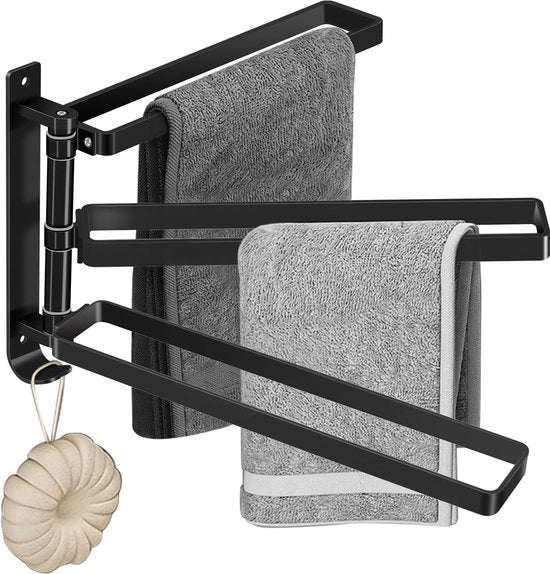 Supporto asciugamano senza forare nero Wan 3-trappista supporto asciugamano per bagno pannelli autoadesivo e forato tutto in uno accessori bagno 37,5 cm