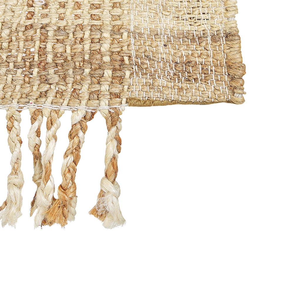 Tappeto juta beige 80 x 150 cm con nappe motivo geometrico intrecciato fatto a mano stile boho per soggiorno camera da letto