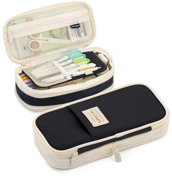 Etui per ragazze e adolescenti con grande capacità, etui con look estetico, etui con chiusura a ritt per scuola e ufficio (nero)