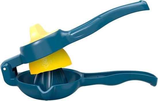 Citruspers blu grande con centrifuga manuale con contenitore per arance, pompelmo e grana, centrifuga manuale con manovella.