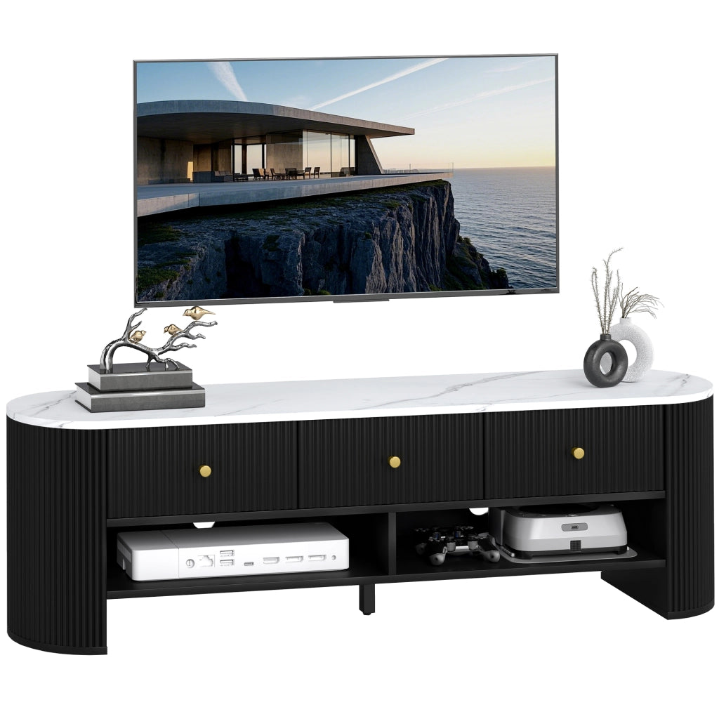 Mobile TV 140 cm con effetto marmo e 3 cassetti ¨C Minimal ¨C Nero 140x30x45