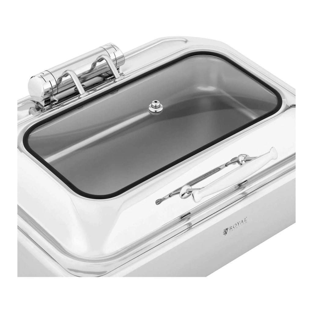 Chafing dish professionale gn 1/1 con fondo piatto (acciaio inox vetro temperato 85 l 1 contenitore gn 1/1 maniglia cool touch finestra) 14_0004233