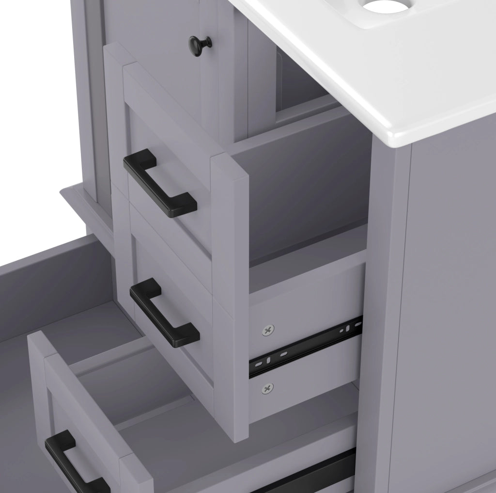 Mobile bagno a pavimento grigio con lavabo in ceramica 76 cm