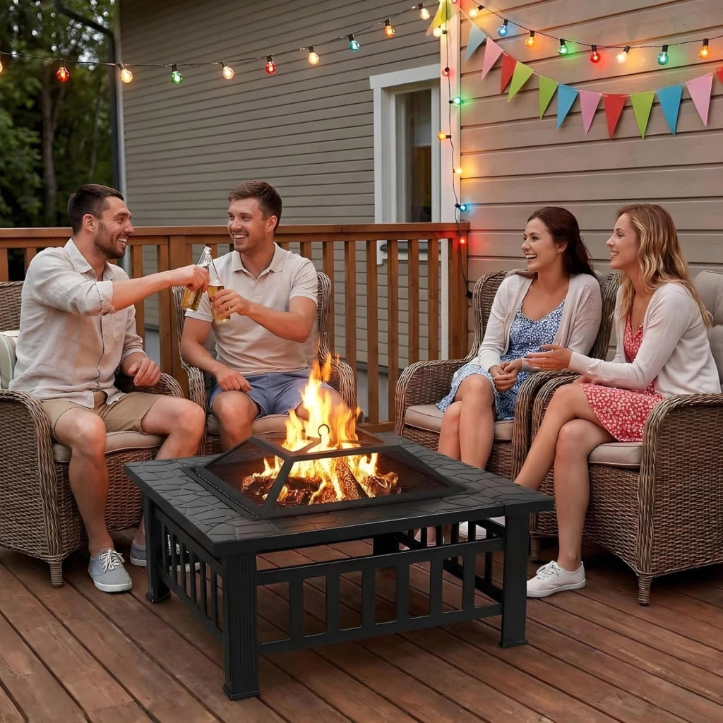 Braciere Barbecue con Griglia, Braciere da Esterno, 81cm Braciere da Giardino in Ferro,con Griglia, Attizzatoio,Parascintille, Copertura Impermeabile,Pinze per Grill,Spazzola,4 pcs Gamba