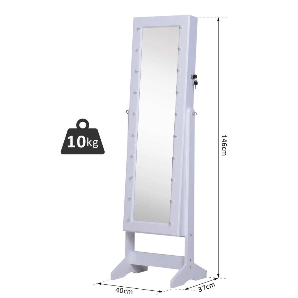 Armadio Portagioie a Specchio con 20 Luci LED Bianco 40x37x146 cm