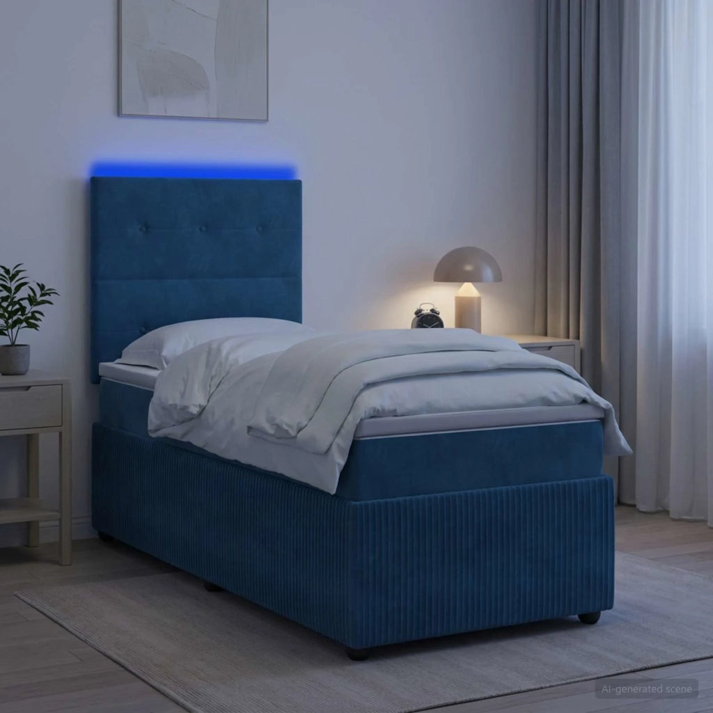Letto Box Spring LED con Materasso Blu 90 x 190 cm Velluto 3455979
