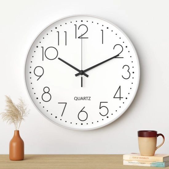 Orologio da parete, 30 cm, motore quartz, design moderno e minimalista (bianco)