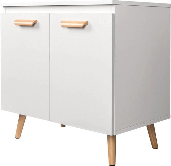 Cassettiera WC sottocasa - Cassettiera WC sottocasa con foro - Armadio WC - Armadio bagno - Bianco/Noce - 60 x 40 x 60.5 cm