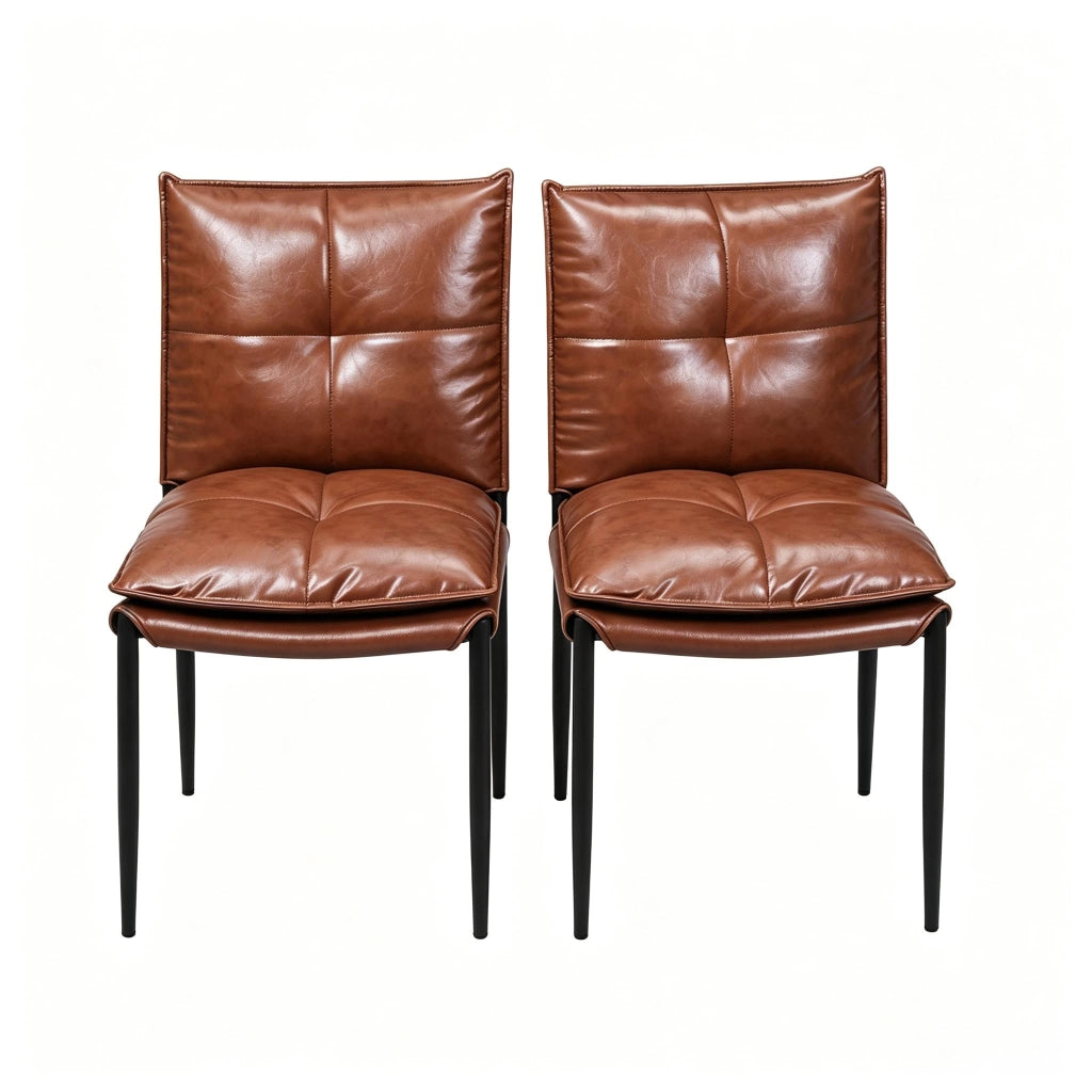 Set di 2 sedie da pranzo moderne in ecopelle effetto olio, struttura in metallo, marrone e nero