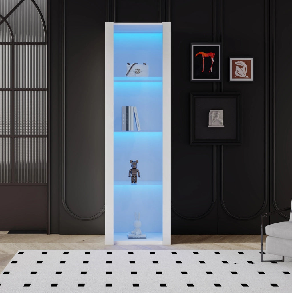 Vetrina bianca lucida con illuminazione LED e 3 ripiani in vetro