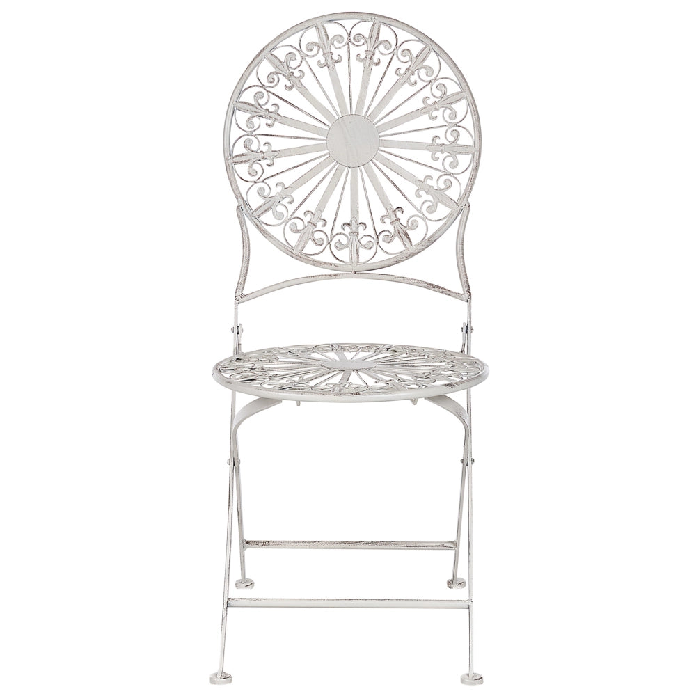 Set da giardino Bistro Bianco Ferro Pieghevole 2 Sedie Tavolo All'aperto Effetto Resistenza UV Ruggine Stile Francese Retro