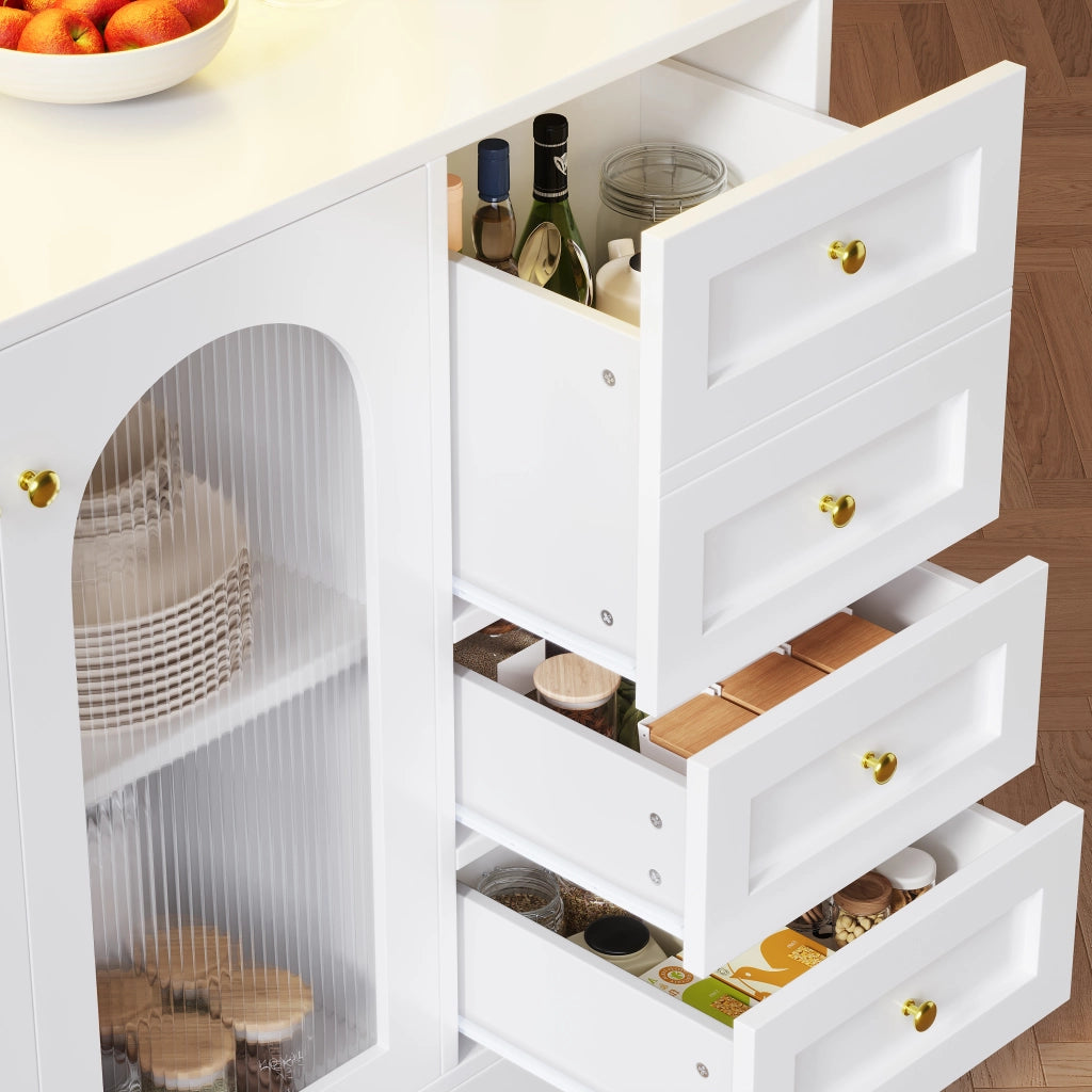 Credenza da Cucina con Ante e Cassetti; LED con Controllo da App; in MDF; 120 x 40 x 188 cm; Bianco