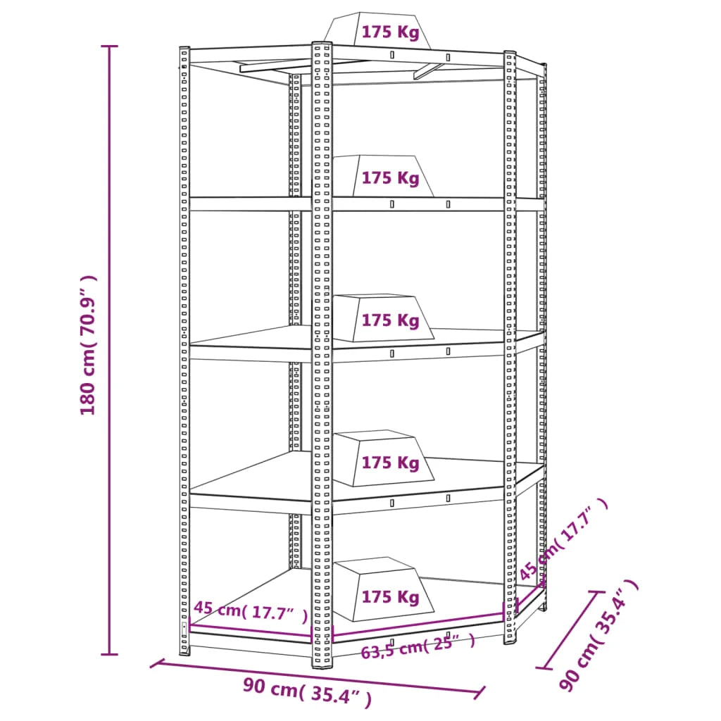 Scaffale angolare a 5 ripiani in acciaio e legno ingegnerizzato grigio 02_0045675