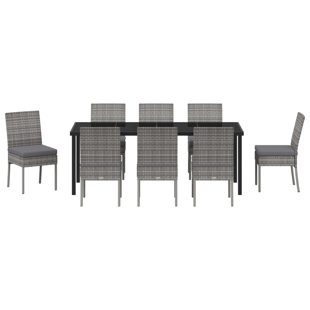 Set da Pranzo da Giardino 9 Pezzi Grigio Polyrattan