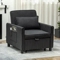 Poltrona Letto Reclinabile con Tasche Laterali, in Tessuto Effetto Velluto, 74x84x81 cm, Grigio Scuro
