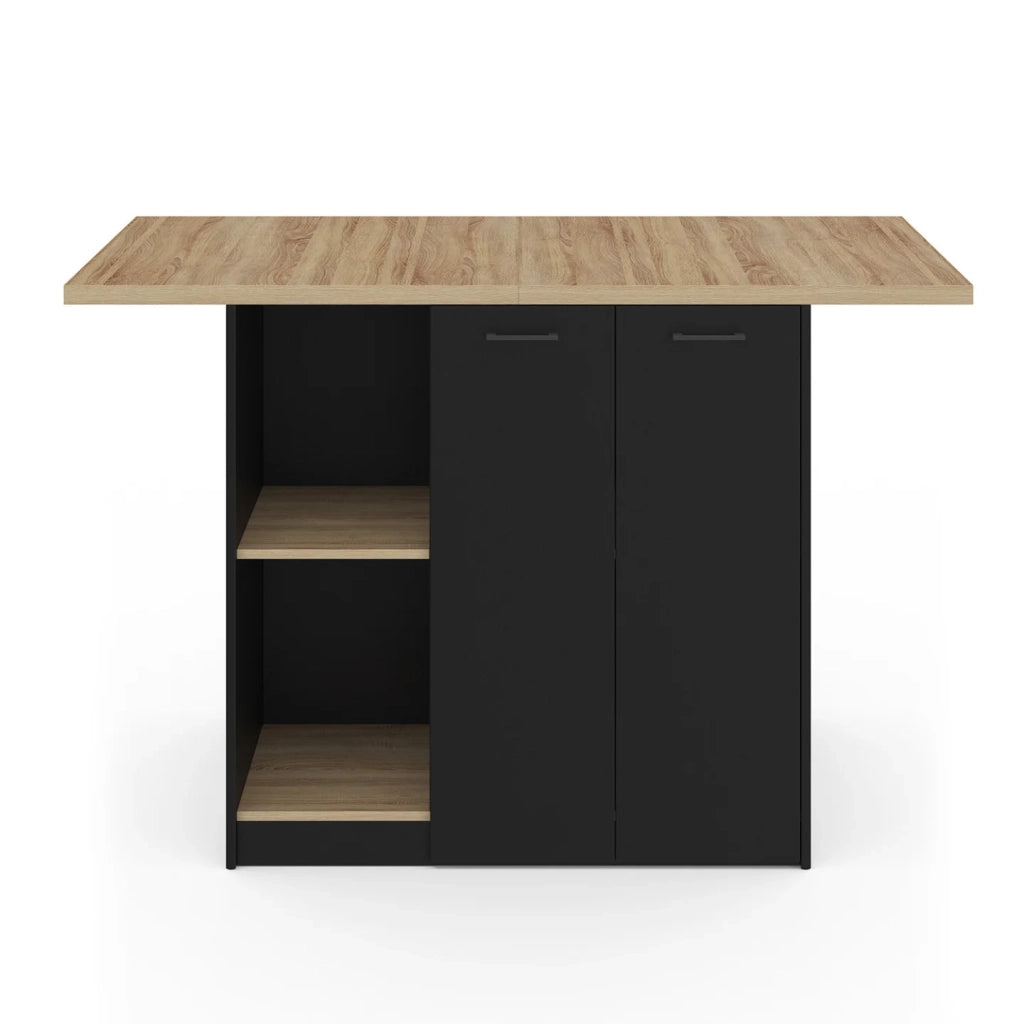IDMarket - BAO 140 cm 4 persone isola centrale in legno nero con piano di lavoro effetto faggio