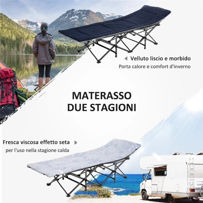 LETTINO PIEGHEVOLE DA CAMPEGGIO PER ADULTI CON CUSCINO188 X 64.5 X 53 CM BLU
