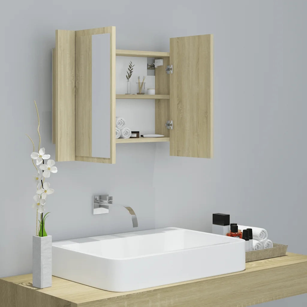 Armadietto a Specchio con Luci LED Rovere Sonoma in Acrilico 804959